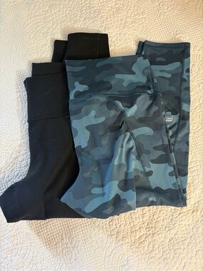 Womens Black and Blue Camo Active Leggings Fabletics powerhold